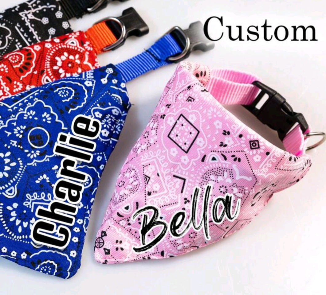 1pc Personalized Stylish Print Dog Bandana, Custom Adjustable Dog Collar Pet Saliva Towel