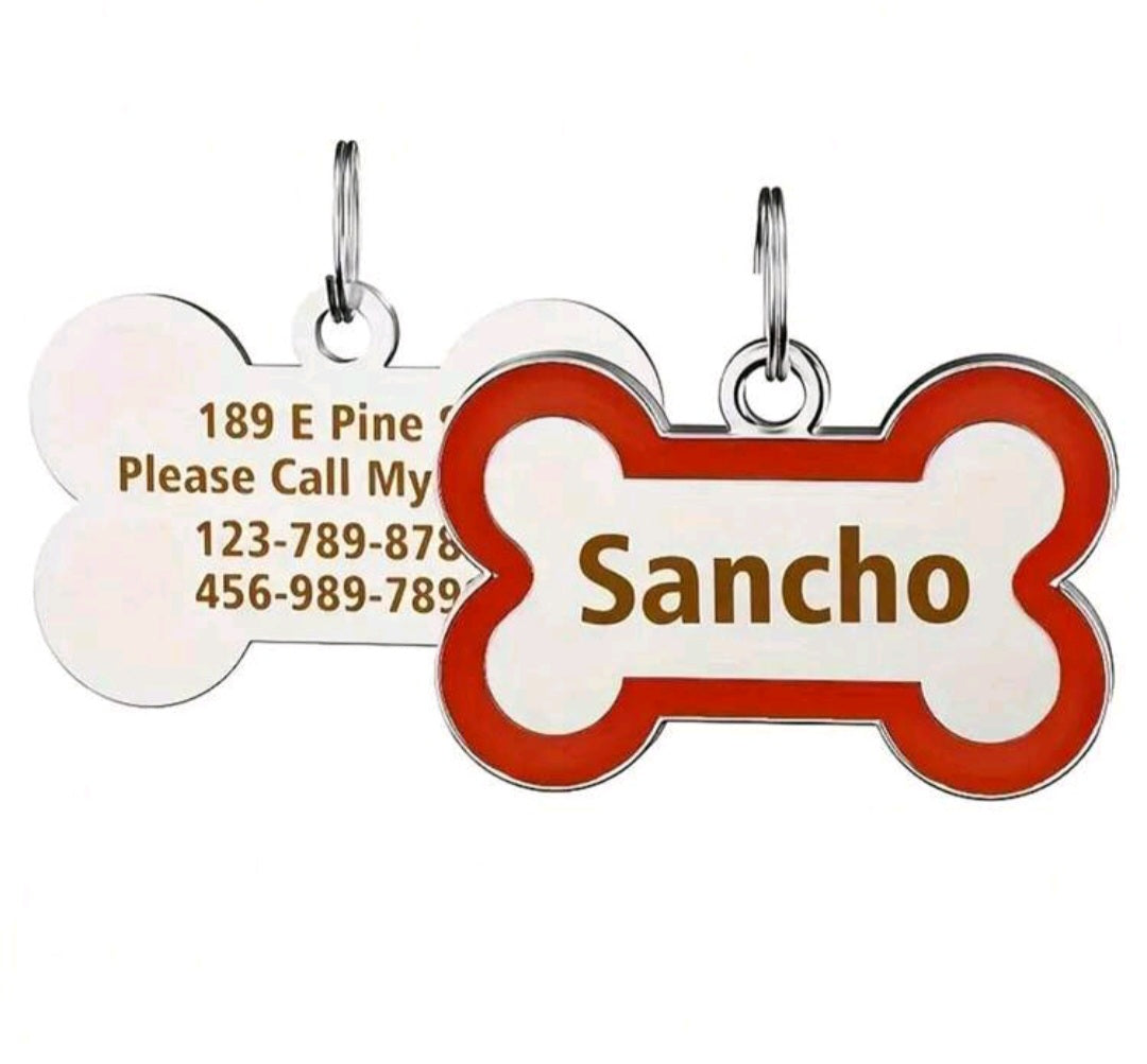 Customized Leather Dog Collar With Bone-Shaped Pet Tag