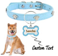 Customized Leather Dog Collar With Bone-Shaped Pet Tag